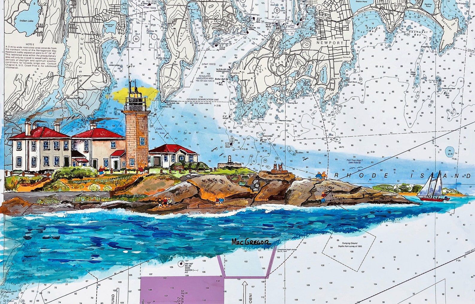 Beavertail Lighthouse Nautical Chart Art Print Map Poster Etsy