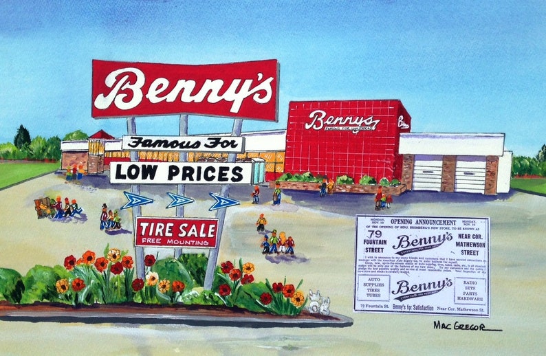 Benny's Department Store Art Print Painting - Greenville RI store - Nostalgic gift or present 