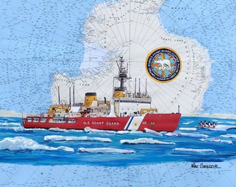 USCGC Polar Star art print - US Coast Guard Ice Breaker ship WAGB-10 - Antarctica Coastie veteran retirement wardroom nautical chart gift