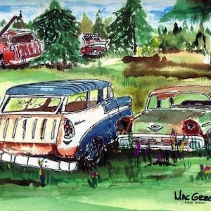 Junkyard Scene of Classic Chevrolet Nomad Station Wagons & 56 - Etsy