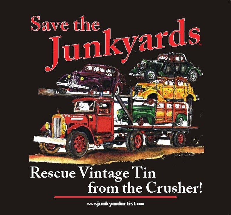Vintage Junkyard Flatbed Car Hauler T-Shirt- Rusty metal Black -Old skool t-shirt for grandpa, son dad or boy friend gift