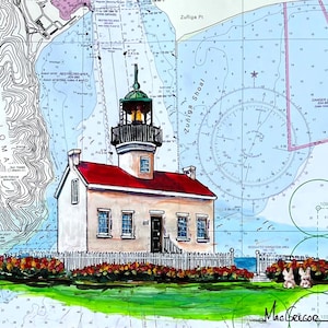 Old Point Loma Lighthouse art print - San Diego Bay Harbor CA - Cabrillo US Navy veteran gift - Point Loma nautical chart wall decor CA gift