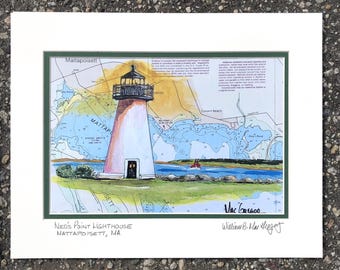 Ned&#39;s Point Lighthouse Art Print Mattapoisett MA Ned&#39;s Point Road  Mattapoisett yacht club sail sailor boater  double matted wall decor gift