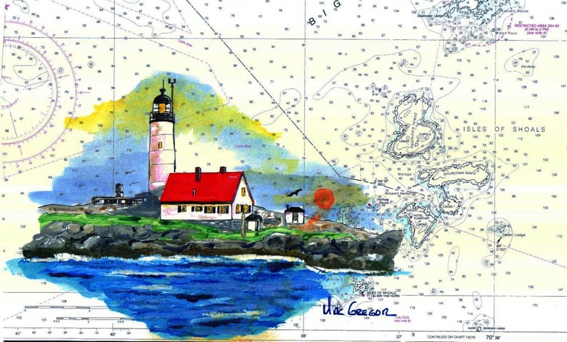 Isles of Shoals Lighthouse nautical chart art print poster map White Island New Hampshire Smuttynose Atlantic ocean seacoast light gift image 4