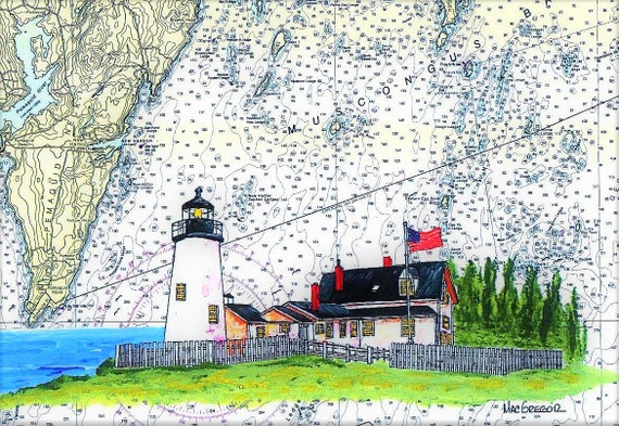 Pemaquid Point Lighthouse Art Print New Harbor ME Light poster gift ocean Gift