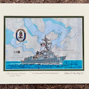 USS Chung-Hoon DDG 93 art print - Pearl Harbor Naval Base - US Navy ship artwork - veteran wardroom sailor active military wall decor gift