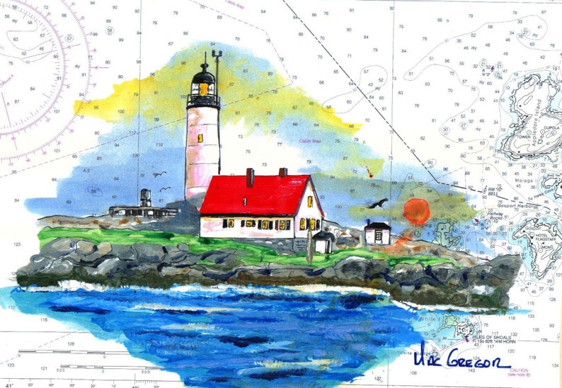 Isles of Shoals Lighthouse nautical chart art print poster map White Island New Hampshire Smuttynose Atlantic ocean seacoast light gift image 5