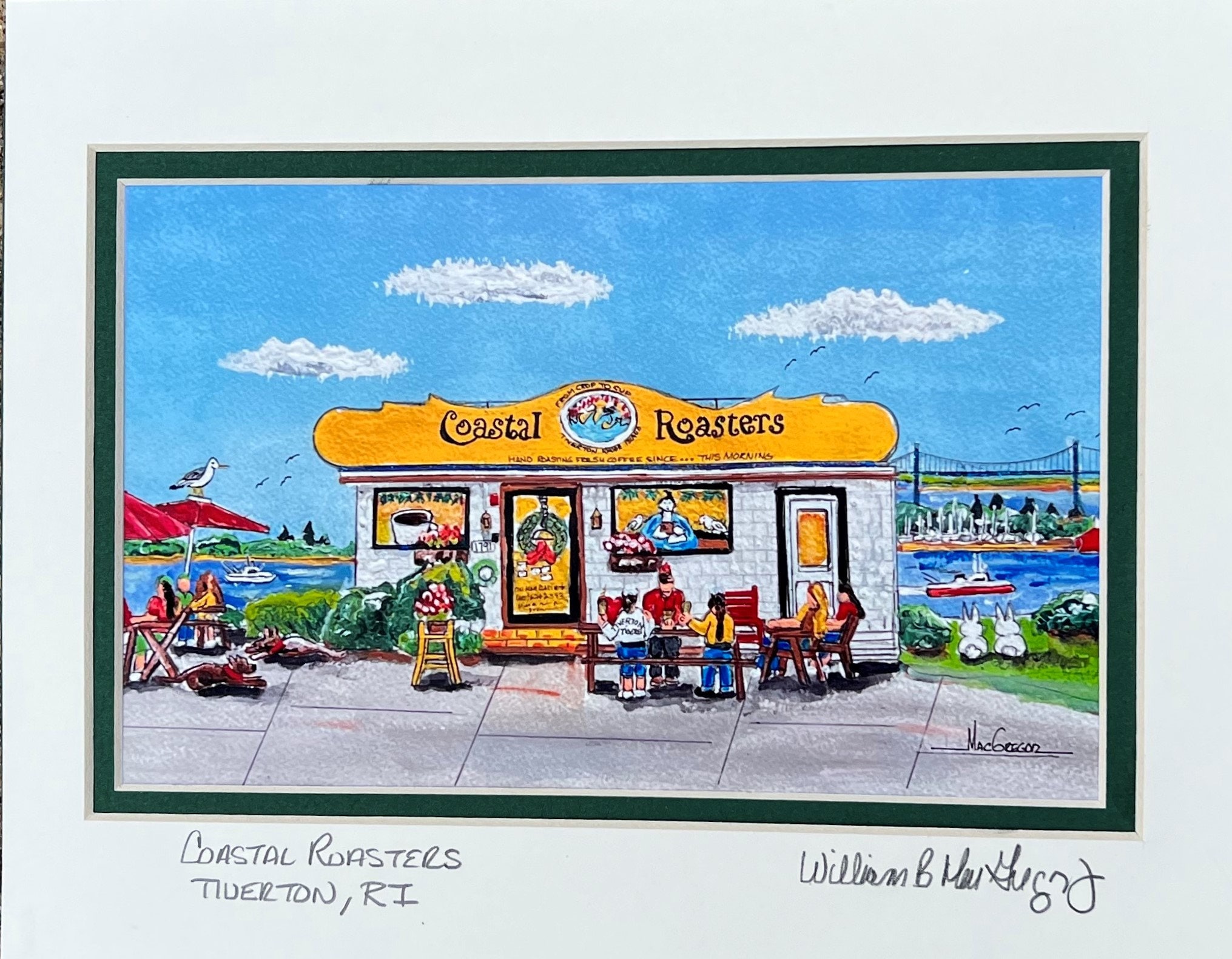Coastal Roasters watercolor art print - Tiverton RI- Coffee Cup shop Cafe Fresh brewed coffee latte espresso Sakonnet River South Coast gift