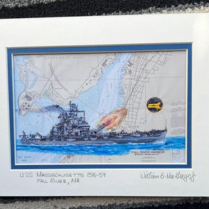USS Massachusetts art print - Battleship Cove Fall River MA - BB-59 WW2 historic Navy ship - veteran wall of honor gift - Navy nautical art