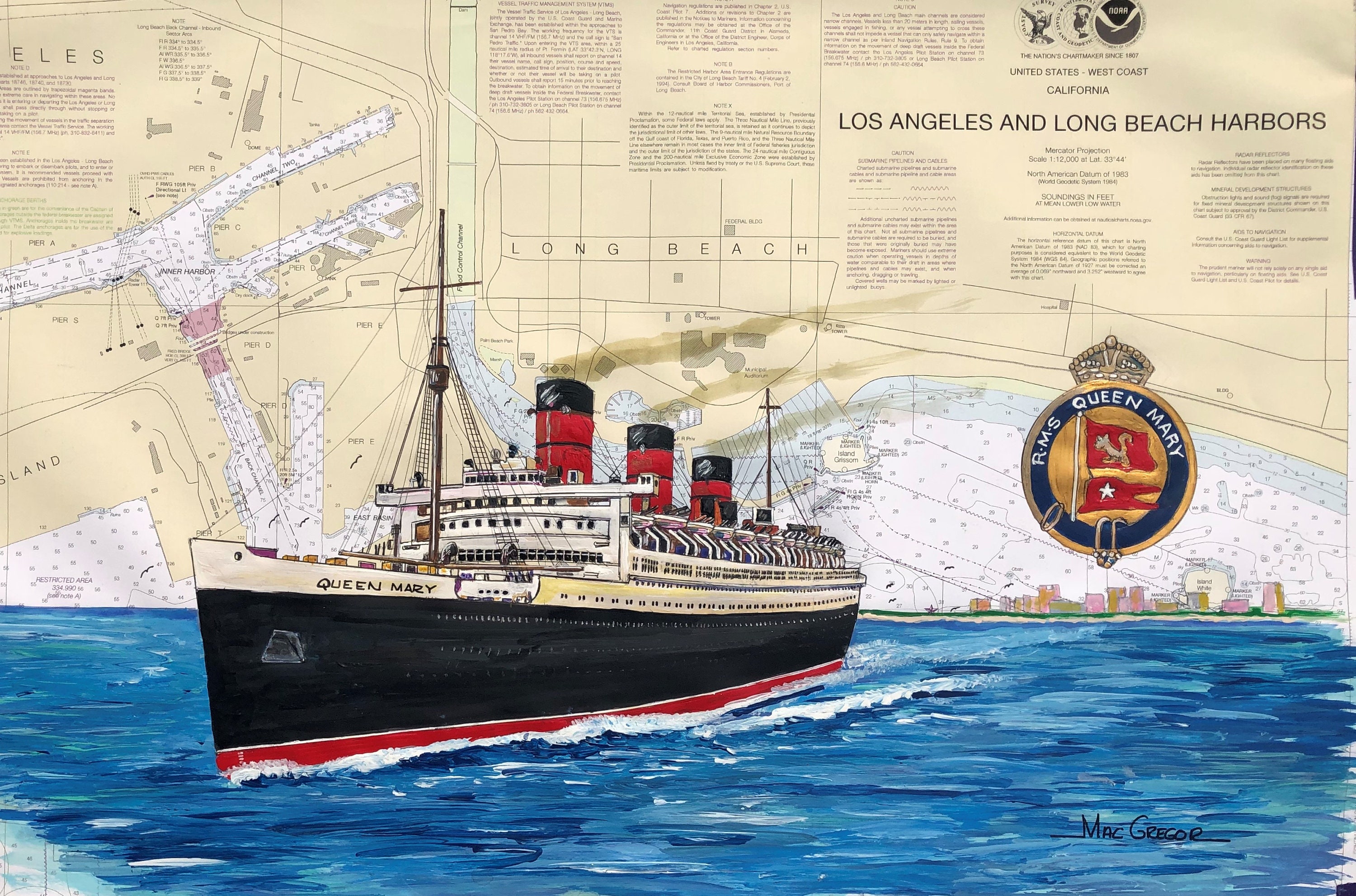 RMS Queen Mary Art Print-long Beach Los Angeles CA Nautical - Etsy
