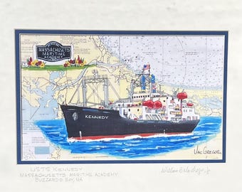 USTS Kennedy Art Print - Massachusetts Maritime Academy Buzzards Bay MA - training ship - Merchant Marine Navy - graduate cadet alumni Gift