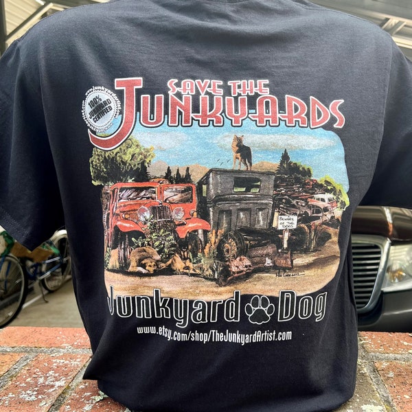 Junkyard Dog T-Shirt - Rusty metal Black - Old skool retro tee for antique car, hot rodder guy, grandpa, dad, son or boyfriend Ford