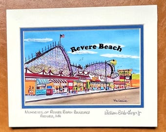 Revere Beach Art Print -Historic Boulevard Wonderland Amusement Park - Cyclone Roller Coaster Kellys Roast Beef - Revere wall decor gift for