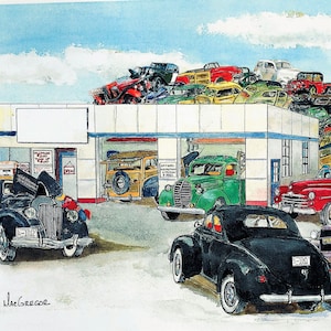 Early Ford V8 garage personalized art print Car Hot Street Rat Rod Tow Truck Automotive Decor Man Cave Car Repair Garage Office Art Gift