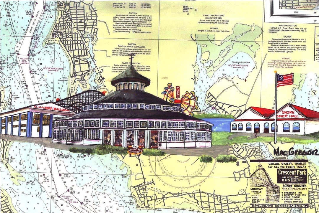 Crescent Park Art Print Riverside RI Map Poster Amusement Etsy
