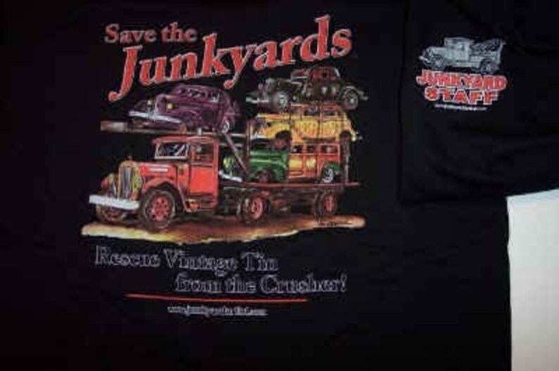 Vintage Junkyard Flatbed Car Hauler T-Shirt- Rusty metal Black -Old skool t-shirt for grandpa, son dad or boy friend gift