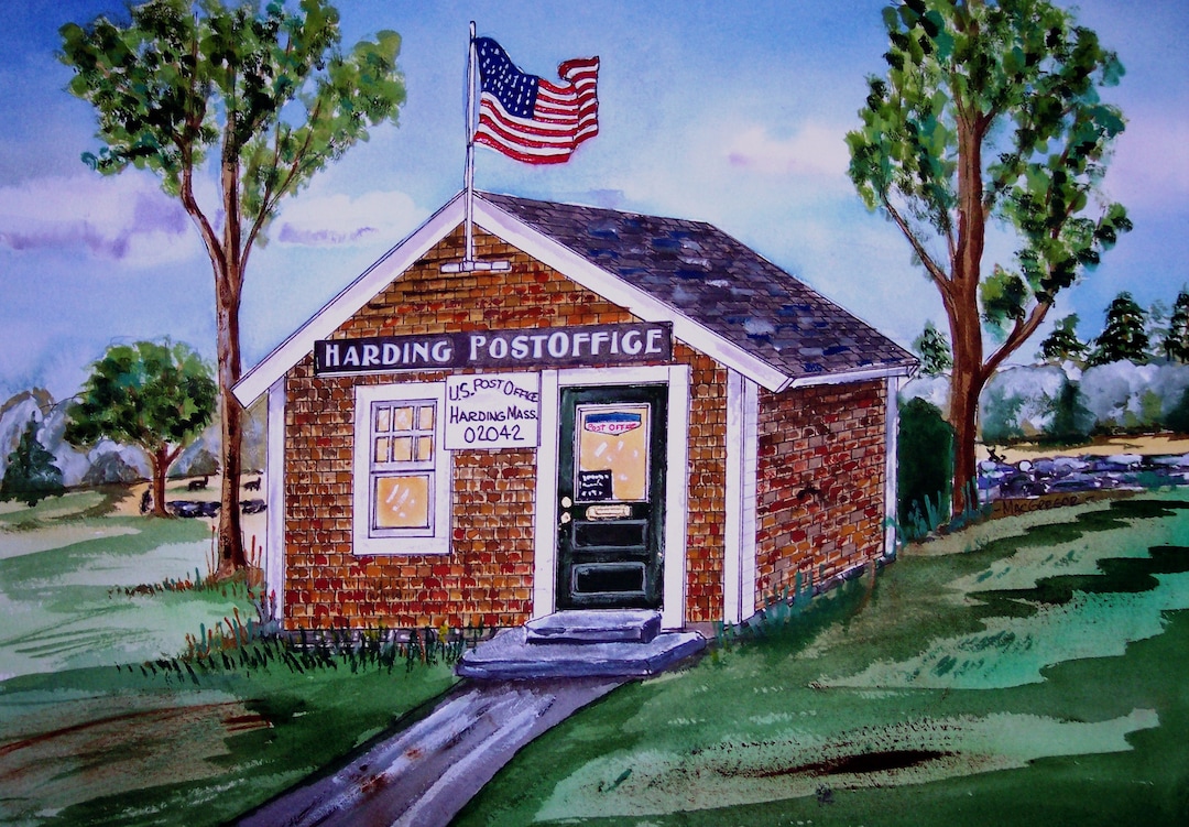 Harding Post Office Art Print Medfield MA Harding Mass Retired Postal