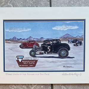 Speed week at the Bonneville Salt Flats art print or magnet Utah UT Salt Flats speedway racing racer speed trails hot rat rods sign decor