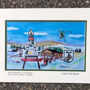 Brodie Mountain Ski Resort Watercolor Art Print - ski resort in New Ashford, Massachusetts - Matted wall decor gift for a skier snow boarder