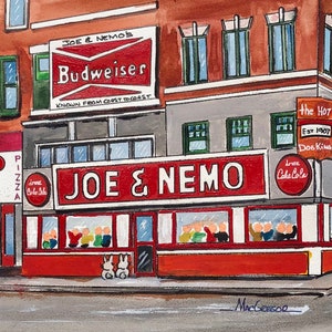 Joe and Nemo art print Hot Dogs hot dog franks Boston diner history neon sign Scollay square Bostonian wall decor gift image 1