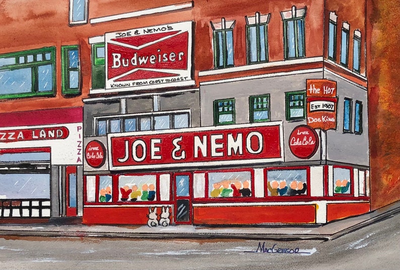 Joe and Nemo art print Hot Dogs hot dog franks Boston diner history neon sign Scollay square Bostonian wall decor gift image 1