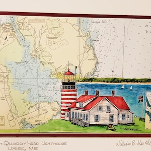 Impression d'art West Quoddy Head Lighthouse Lubec ME West Quoddy State Park, pointe est des États-Unis, au sud-est de la côte du Maine, décoration murale carte marine, cadeau