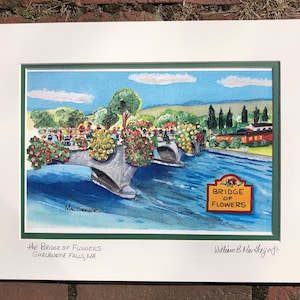 Bridge of Flowers art print Shelburne Falls MA Buckland - trolley footbridge bridge with flowers and gardens  Massachusetts wall decor gift