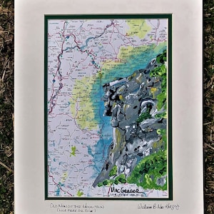 Old Man of the Mountain art print - NH Road Map - Cannon Mountain White Mountains New Hampshire AMC hiker vacation home granite state gift