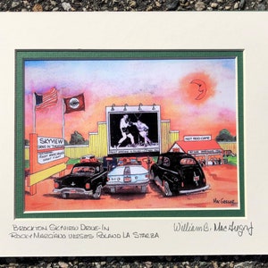 Brockton Skyview drive-in theater Art Print Brockton MA Rocky Marciano & Roland LaStarza historic boxing  Sky View movie wall decor gift