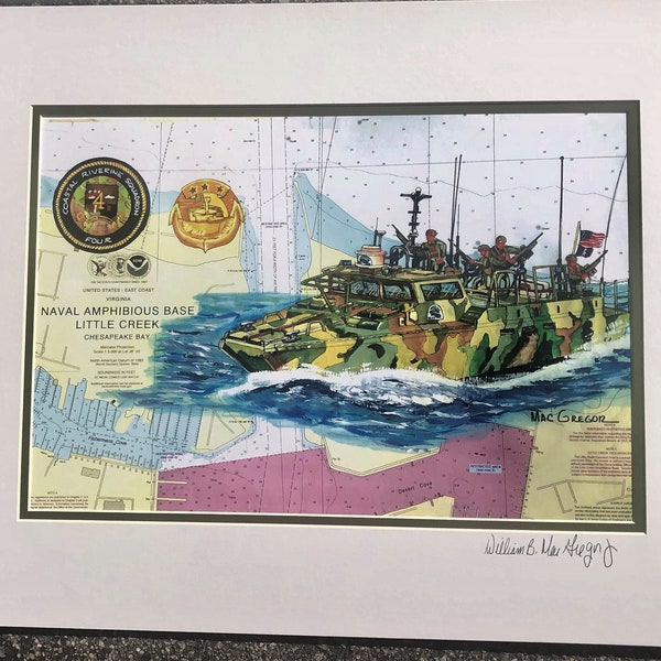 Coastal Riverine Squadron 4 art print Command Boats RCB Nautical Chart US Navy Retirement Veteran Officer Sailor Military Gift Naval Base