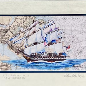 USS Constitution Art Print Old Ironsides Charlestown Navy Yard Boston MA sailing ship frigate war of 1812 seascape nautical chart wall decor