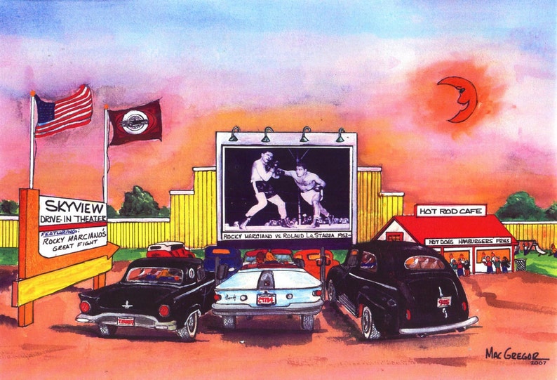 Brockton Sky View Drive-in movie theater Art Print MA Rocky Marciano and Roland LaStarza famous historic boxing match wall decor gift image 3