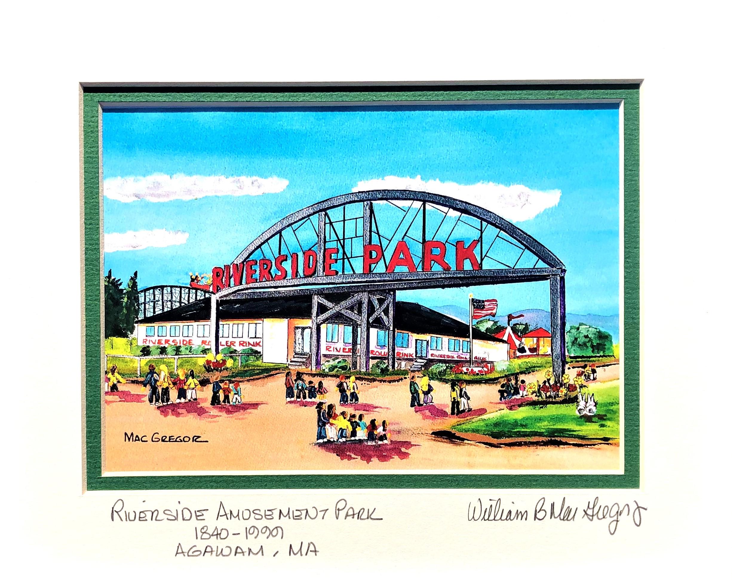 Riverside Amusement Park Art Print magnet Agawam MA Entrance to Riverside Theme Park Six 6 Flags double matted wall decor picture gift for