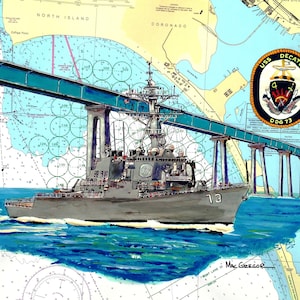 USS Decatur art print DDG-73 US Navy destroyer ship San Diego Naval Base Coronado bridge veteran sailor wardroom shipmate wall decor gift