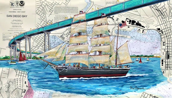 Star Of India Nautical Chart Art Print Tall Clipper Merchant Etsy