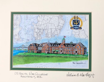 US Naval War College Art Print Luce Hall Newport RI Naval Station Rhode Island US Navy veteran alumni military training graduation painting