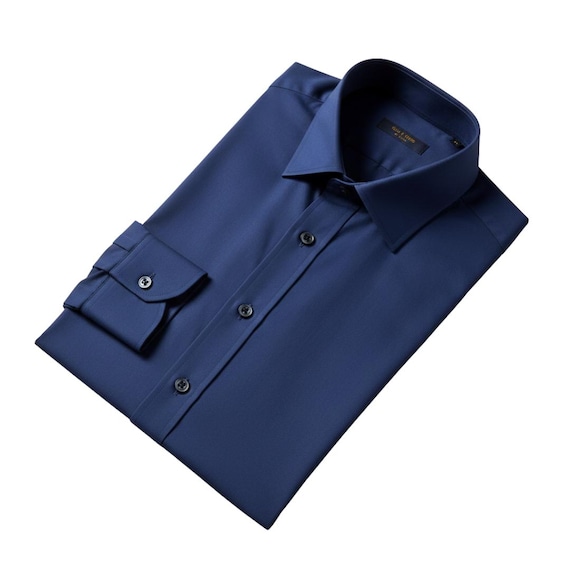 Navy Blue Giza Cotton Dress Shirt With French Cuffs & Brass Cufflinks(vintage)