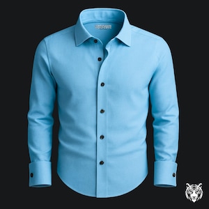 Pastel Blue Linen Shirt with Silver Cufflinks | Formal Men’s Shirt | Long Sleeve | Classic Point Collar | ZiZi Elegance