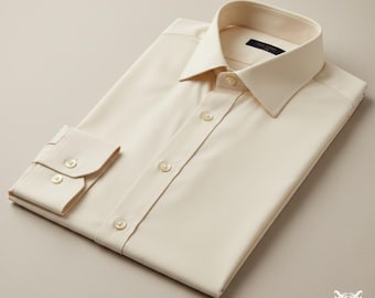 Elegant Cream Giza Cotton Dress Shirt with French Cuffs & Brass Cufflinks(Vintage)