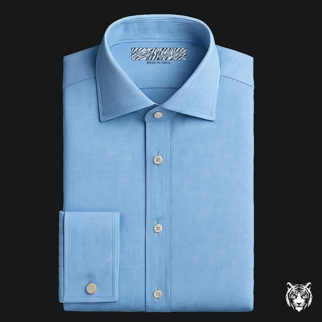 Pastel Blue French Linen Dress Shirt | Men's Tailored Fit, Double Cuff(Vintage)