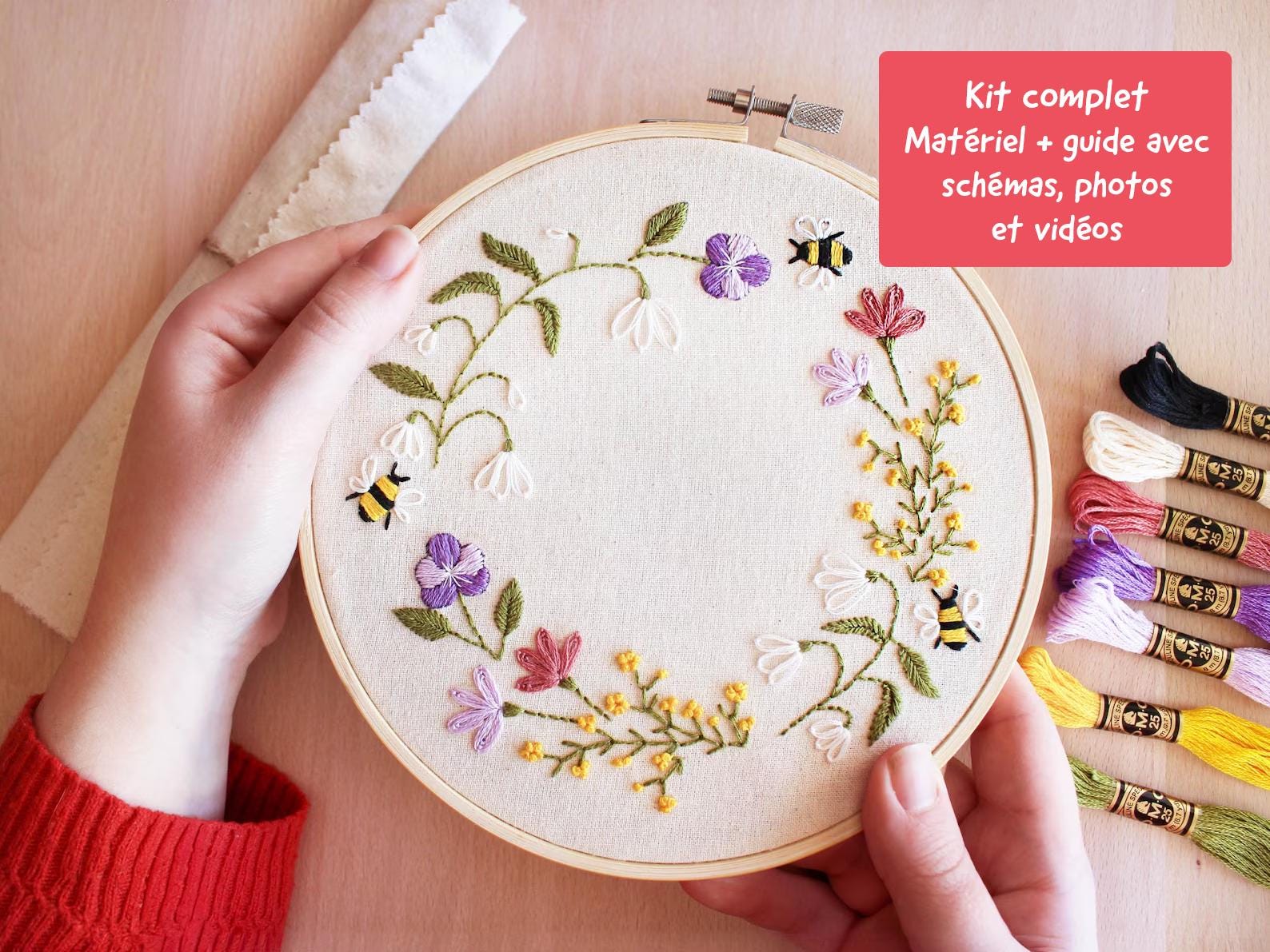 Simply MAKE Kit de point de croix Printemps/Pâques Lot de 6 pour enfants et adultes, avec cerceau, fil à broder, tissu et aiguille, parfait pour les