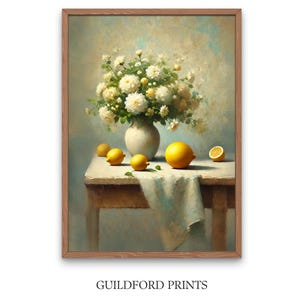 Vintage Lemon Print, Farmhouse Kitchen, Lemon Still Life Painting, Citrus Spring Printable Lemon Wall Art, French Country Art Print 02