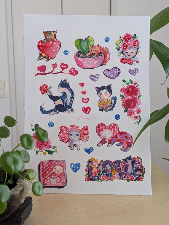 Sweet, Love, Cats - Original 7.5x10in