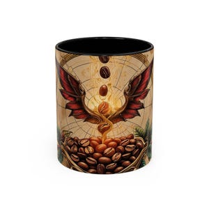 Phoenix Coffee Beans Mug | Alchemical Mythical Roast Design | Fantasy Art Mug for Coffee Lovers | Gothic Surreal Coffee Cup