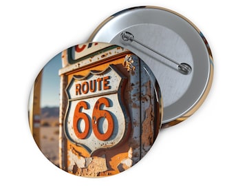 Retro Route 66 Pin Button | Vintage Road Trip Souvenir
