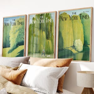 Soft Green New York Times Print Set: Retro Magazine Cover Wall Art