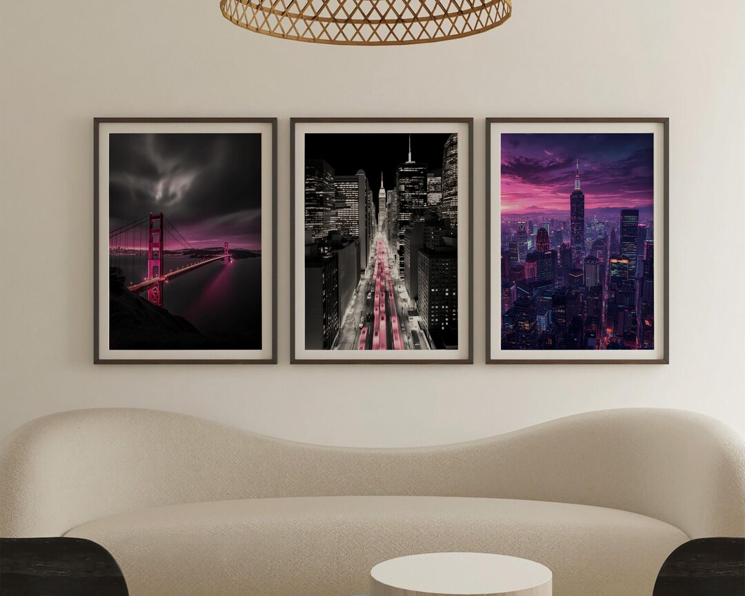 City Night Photography Wall Art Set of 3 – Cinematic Urban Skylines ...