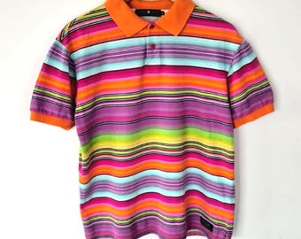 Nautica Competition Polo Shirt Vintage 90s Striped Colorblock Mens