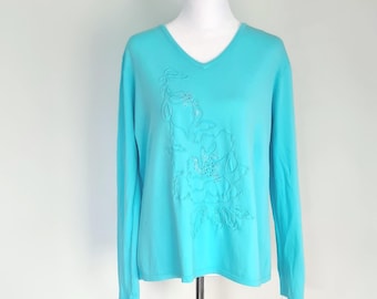 Suéter vintage con bordado floral de los años 90 - Talla XL