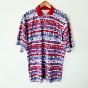 Vintage Bright Striped Cotton Polo Shirt - Men&#39;s Size M
